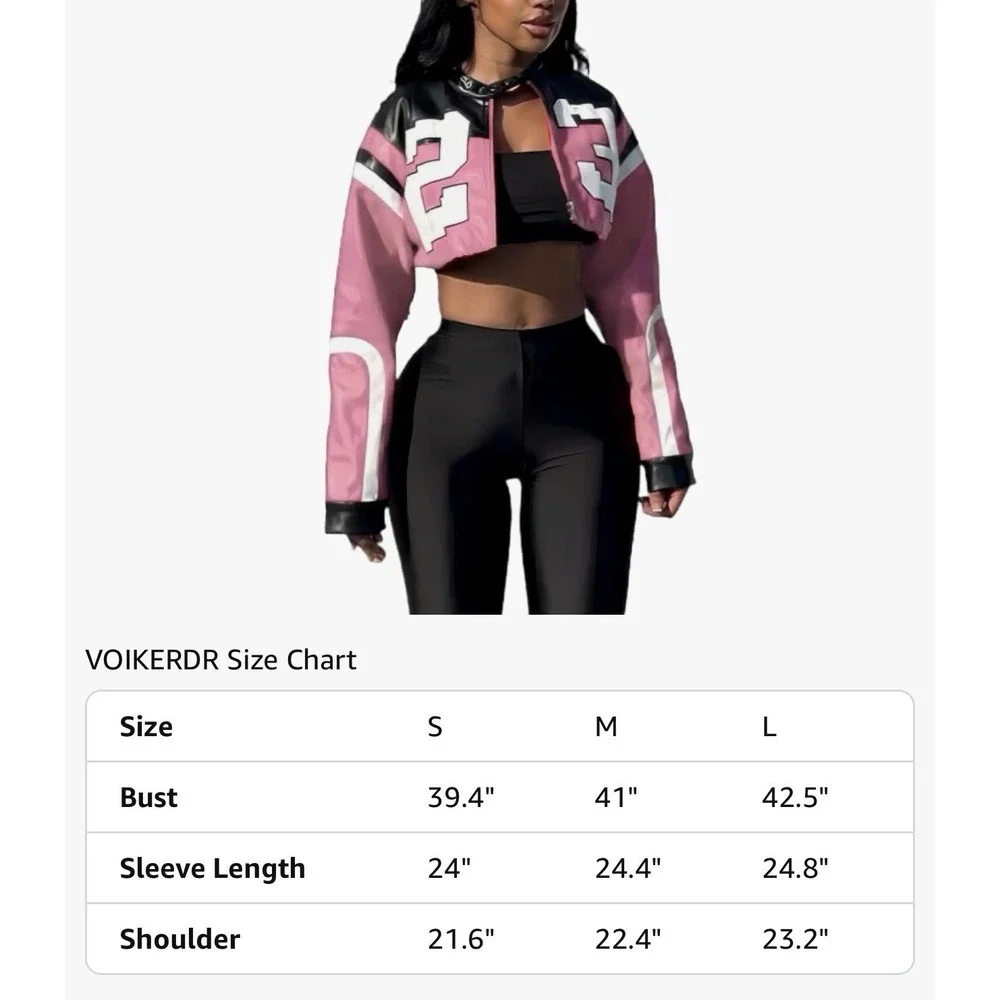Leather Cropped Motorcycle Y2K Letter Bomber Jacket Size XS